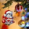 Reusable Christmas Ornaments Acrylic Teacup Cat Hanging Cute Cartoon Ornament Charming Festive Decorations 2D Flat Car Mirror Charm for Tree