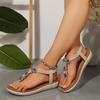 Bohemia Blue Crystal Strap Sandals Women 2025 Summer Leisure Wedge Heels T-Strap Sandals Slip On Silver Glitter Beach Shoes