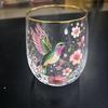 Vintage Painted Animal & Floral Gold Rim Glass Tumbler, Egg-shaped Lead-Free Glass Cup, Creative Gift Cup for Whiskey, Juice and Water