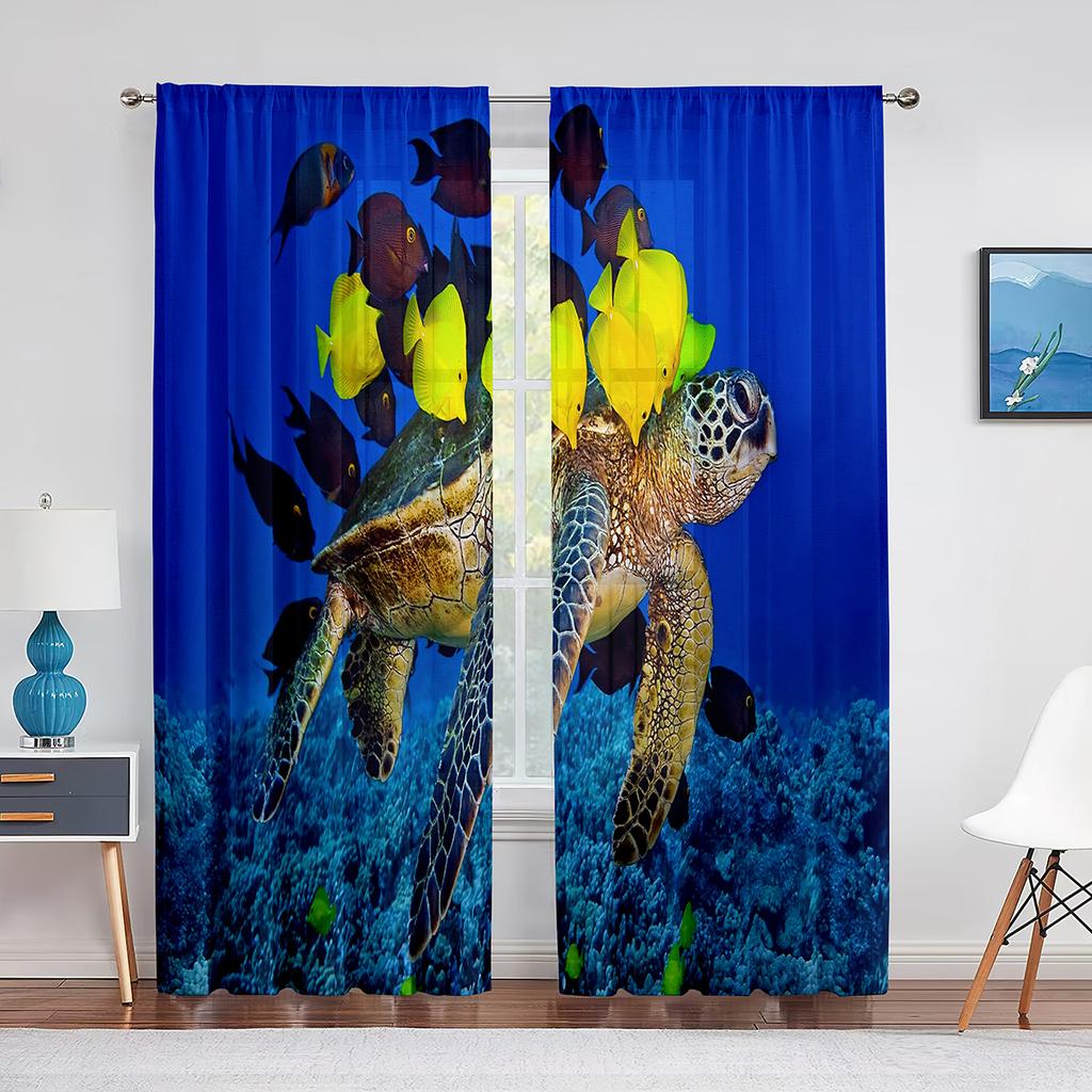 Подводные морские черепахи и дельфины Океаническая жизнь Прозрачные шторы для гостиной Вуаль Шторы для спальни Тюль Шторы для окон