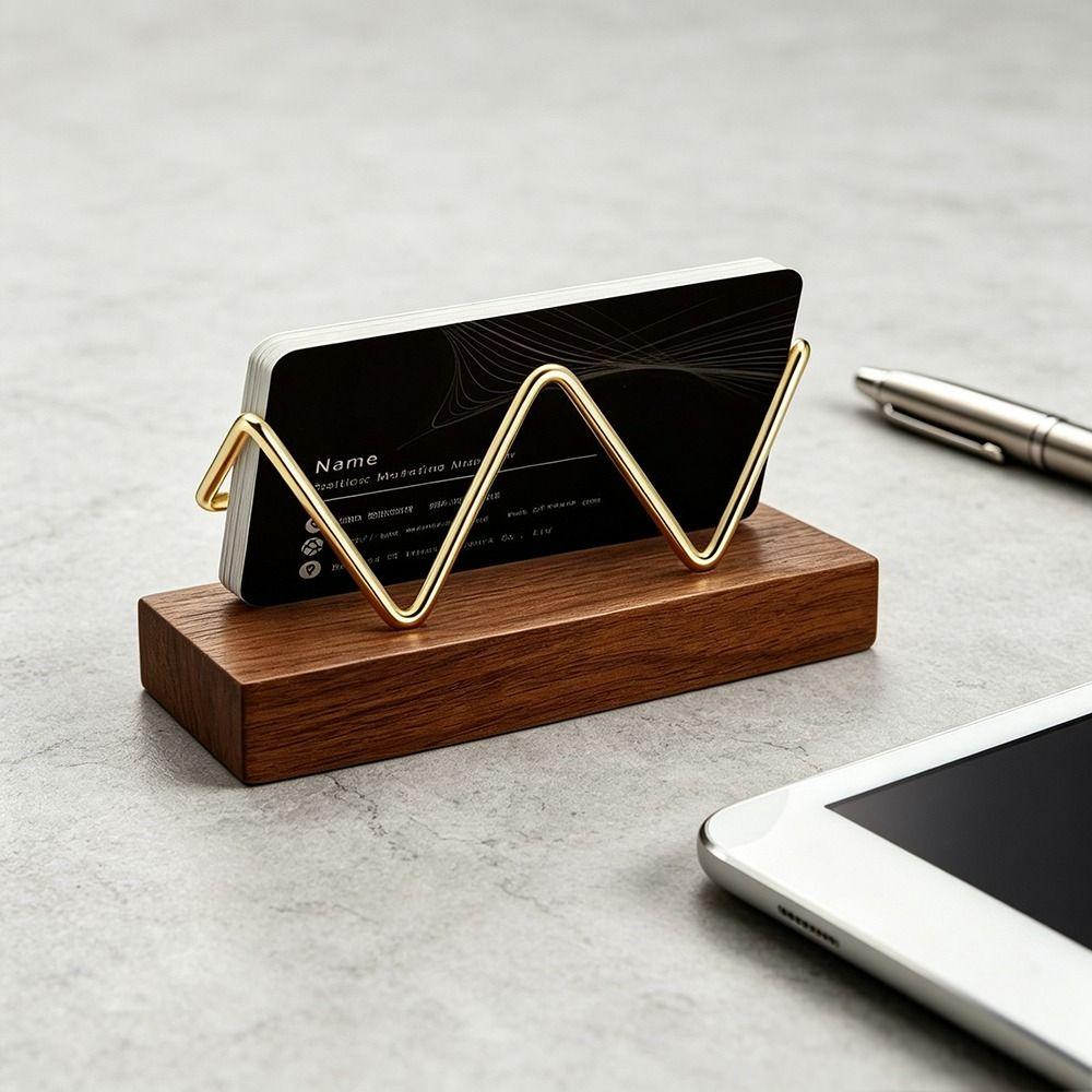 Multiple Styles Business Card Holder Metal Wood Combined Desk Card Display Rack Reception