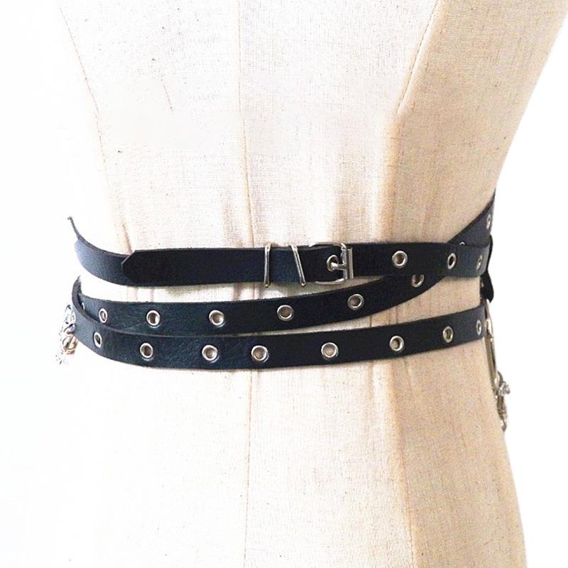 Панк-женщины искусственная кожа портупея ремень пояс для чулок обвязка цепь черный