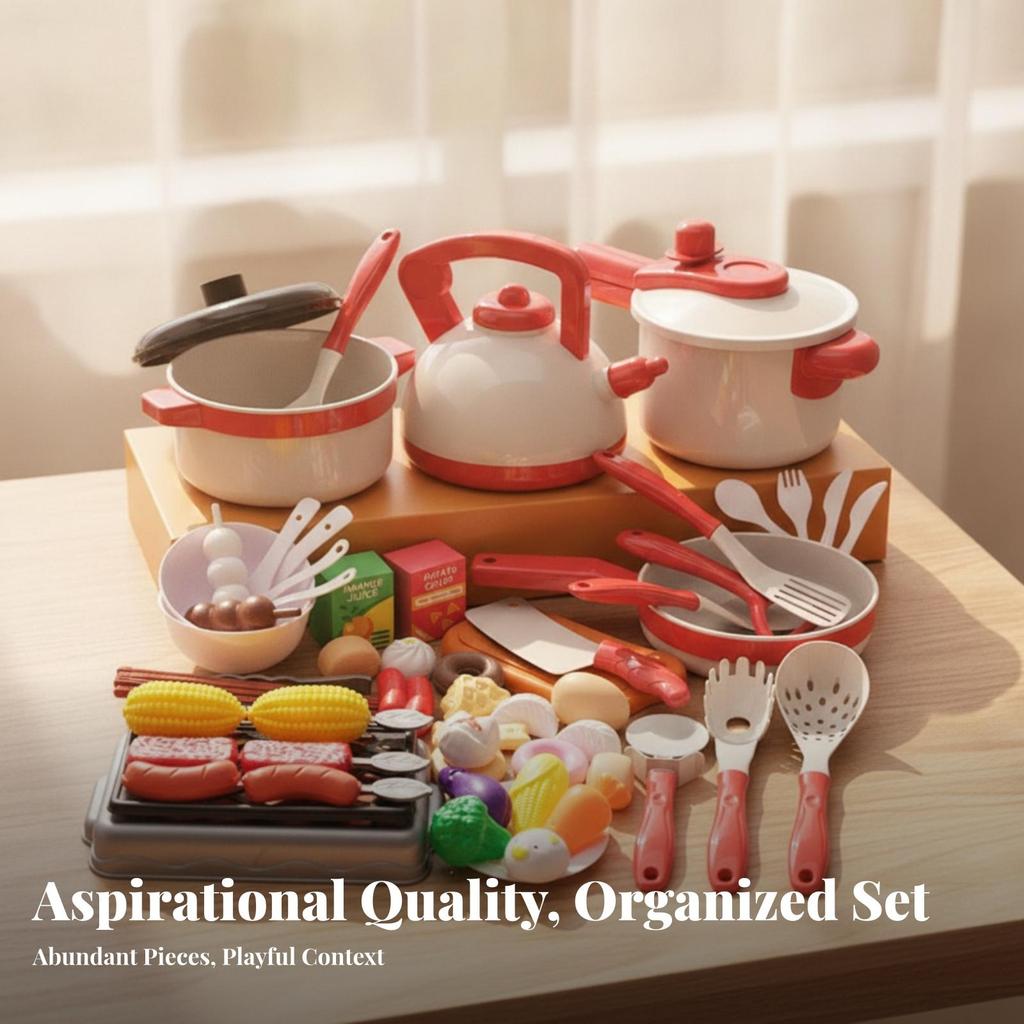 60 Pieces Pretend Kitchen Set Toy Cookware Complete for Children