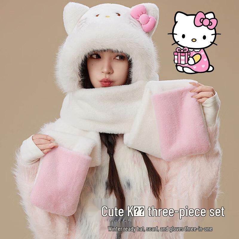 Милый зимний кошачий набор из 3 предметов: шапка, шарф и перчатки