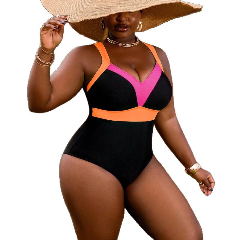 Европейский и американский однотонный темный купальник с V-образным вырезом, консервативный купальник, бикини 4XL