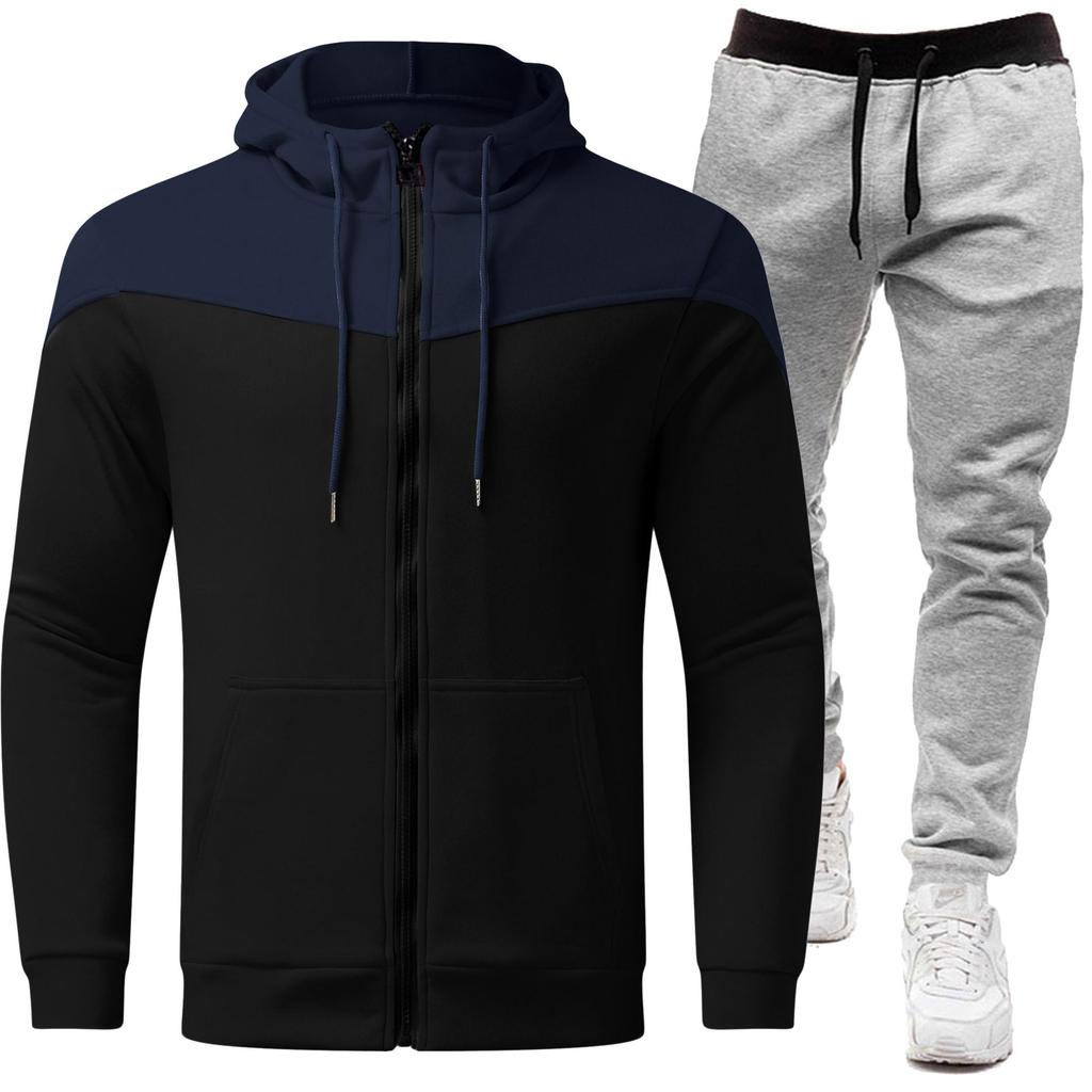 Cross Border Contrasting Толстовка Куртка+молния Кардиган с капюшоном Мужской костюм Повседневная мода Мужской длинный рукав Спорт