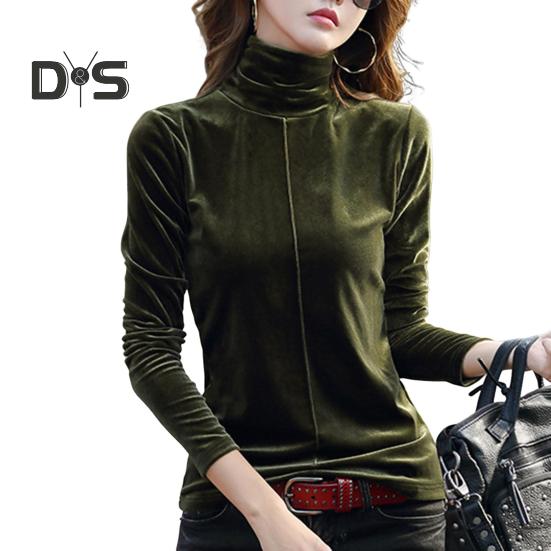 Женские топы с высоким воротником и длинным рукавом, стандартный крой, пуловер, верхняя часть, осень-зима, утолщенная бархатная блузка