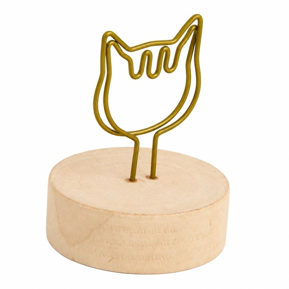 10PCS Antique Finish Wooden Photo Clip Cat Shape Wood Slice Ornament Note Holder Note Marking