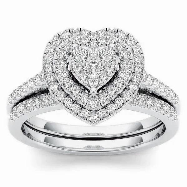 Hecheng Популярное модное кольцо Love из двух частей с бриллиантовым ореолом