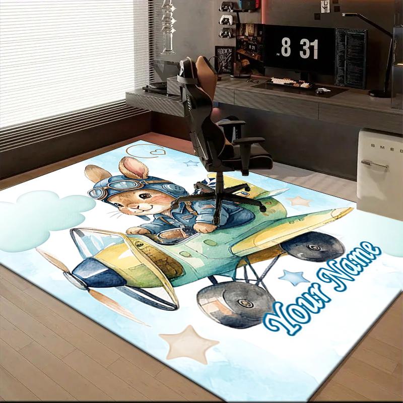 1PC Custom Name Rabbit Pilot Adventure Sky Theme Floor Mat Ideal for Living Room, Game Rooms, Office, Bedroom, Floor Mat Playful Design