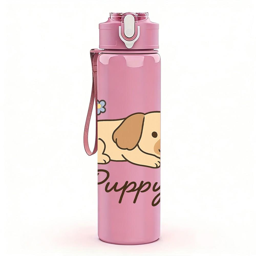 1PC Sleepy Puppy Dog Pattern 750ml Color Plastic Sports Water Bottle Leakproof Flip Straw Lid Suitable for Sports Office Home Use