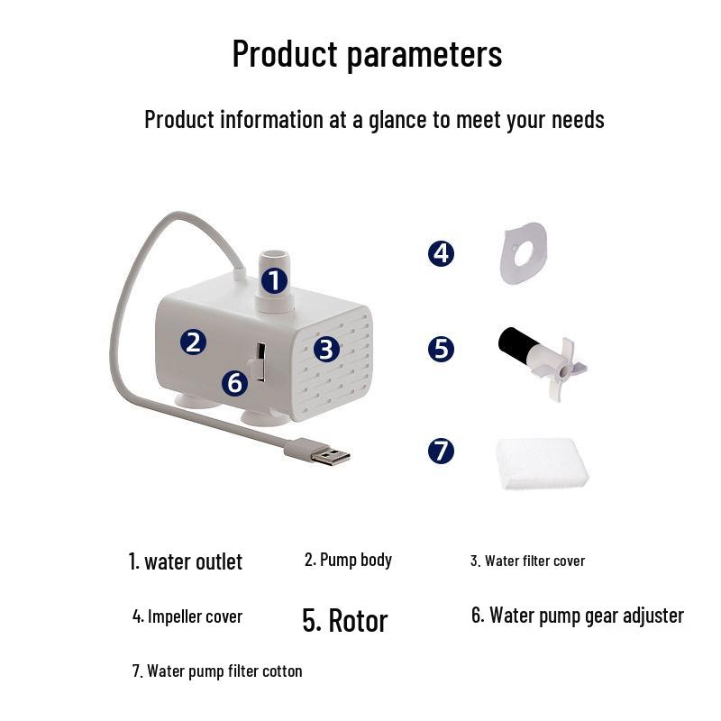 Фонтанчик для воды для питомцев с защитой от сухого хода и подсветкой - Насос постоянного тока 5В 1А для кошек