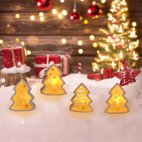 Christmas Tree Light Silicone Mold Handmade Xmas Tree Lamp Ornament Mold 4 Cavities Tree Crafts Epoxy Resin Gypsum Cement Casting Mold