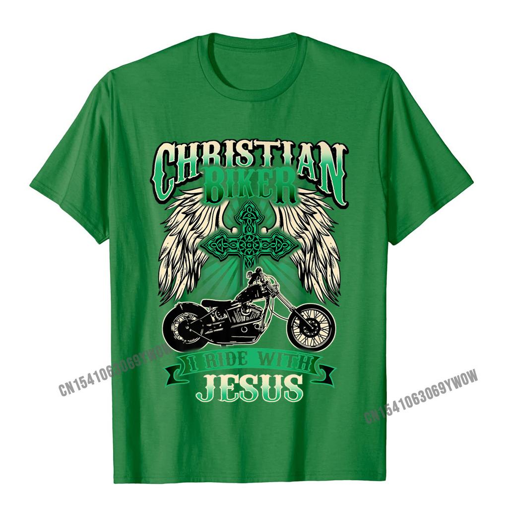 Christian Biker I Ride With Jesus Religious Back Motorcycle Premium TShirt Camisas Unisex Printed Tops Shirt For Unisex Cotton