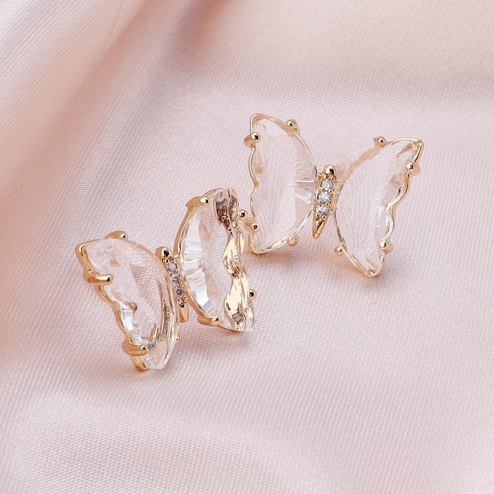 A Pair 15×20mm Copper Earrings Crystal Glass Colorful Butterfly Shaped Ear Hooks Diy Women's Exquisite Gift Accessories