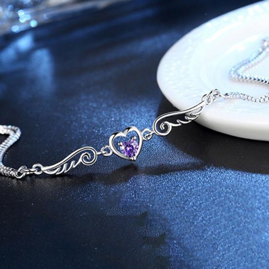 Women Bracelet Heart Cubic Zirconia Wing Shape Adjustable Length Angel Wrist Chain