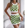 HNXC Весенне-летний цветной клетчатый кроп-топ с колор-блокингом, облегающая юбка, вязаный костюм, женская одежда