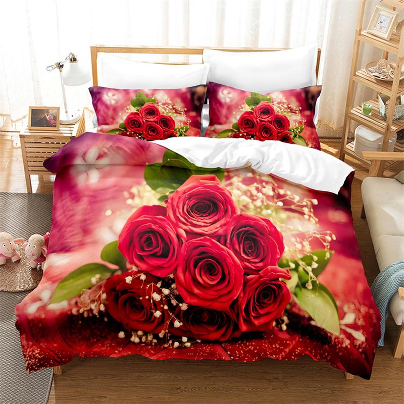 Красная роза Размер Квин Пододеяльник 220X240 Комплект постельного белья 3 шт./2 шт. с наволочкой Цветочный пододеяльник для двуспальной кровати Односпальные кровати