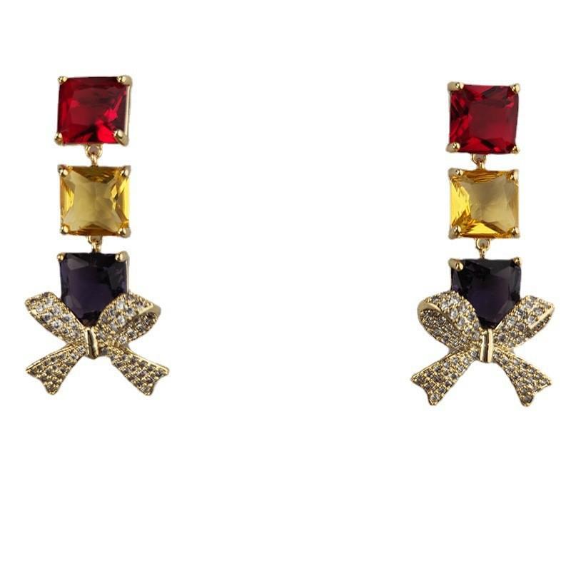 Дизайнерские длинные серьги-бантики из циркония Super Flash Jewelry Temperament