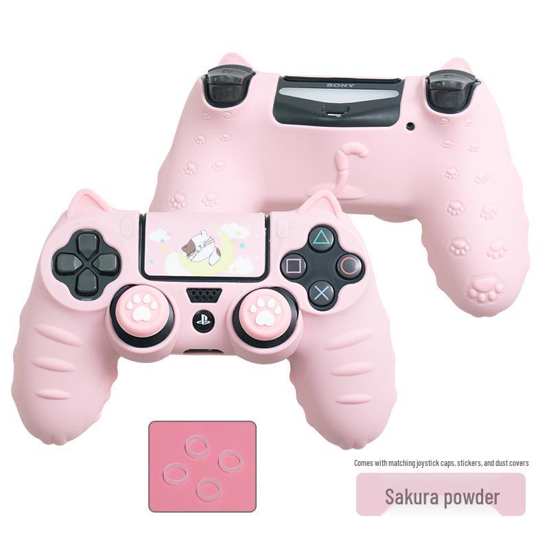 Мультяшный Милый Силиконовый Чехол для Геймпада PS4 с Колпачками на Стиках, Наклейками и Противопылевым Кольцом