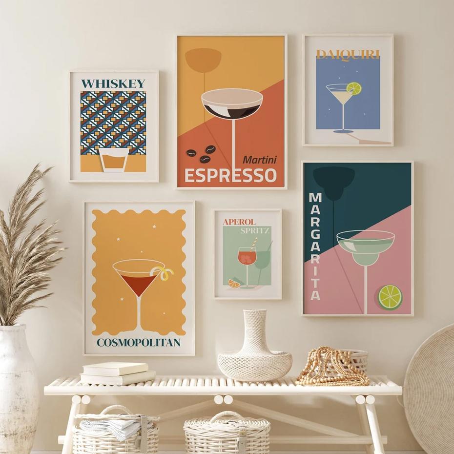 Abstract Cocktail Colorful Modern Posters Prints Canvas Painting Wall Art Pictures for Living Room Bar Kitchen Decor