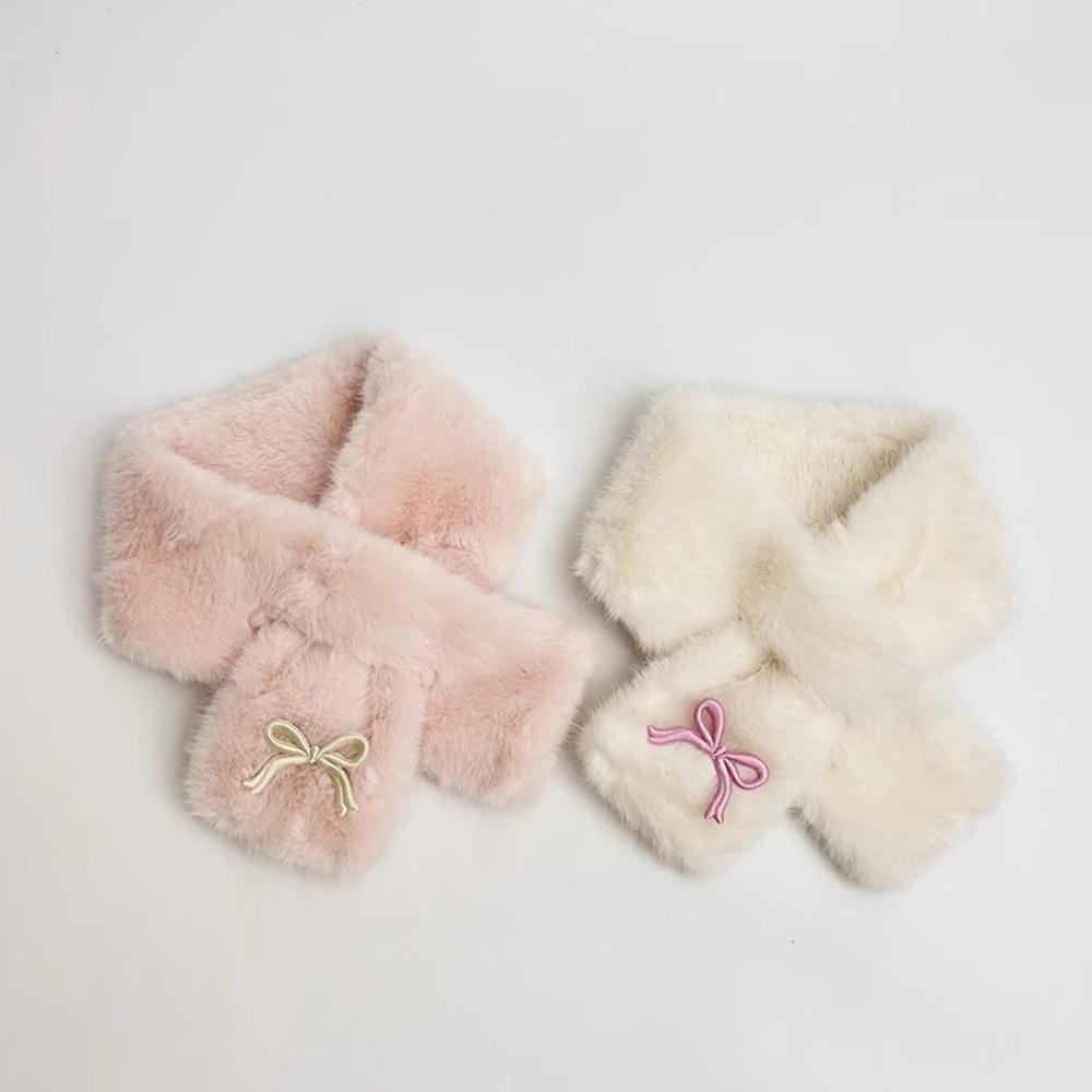 Casual Anti-Cold Neckerchief Korean Style Kids Plush Scarf Cute Children's Cross Scarves Outdoor
