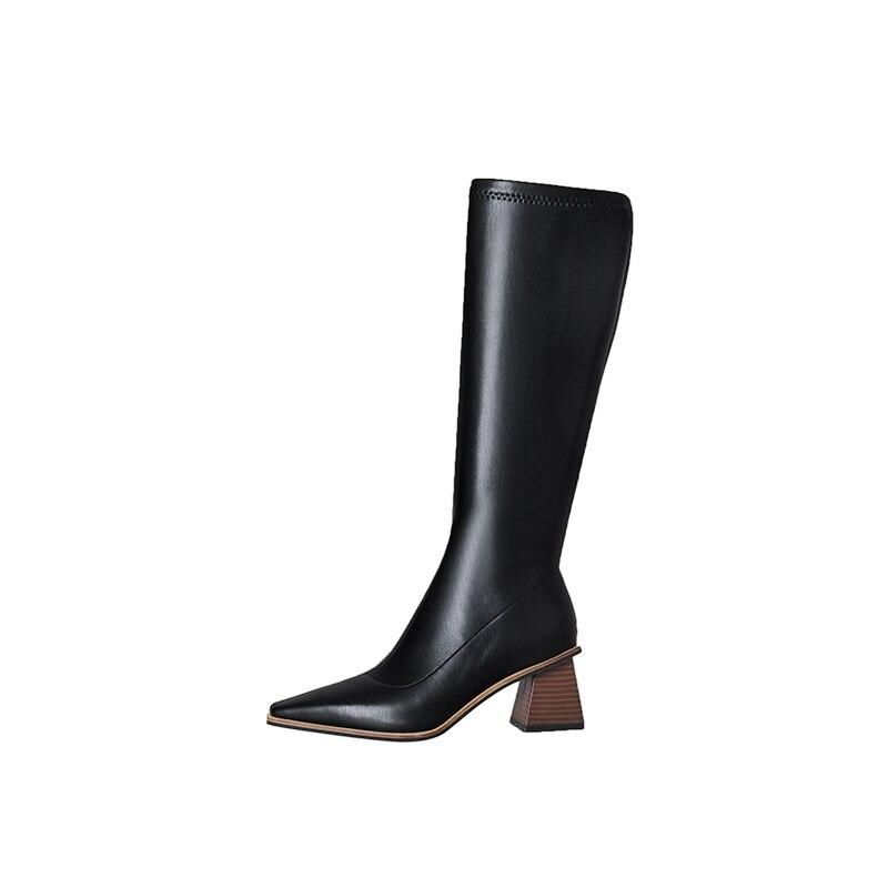 Модные женские высокие сапоги на молнии из кожи, элегантные высокие сапоги до бедра, женская модная обувь для вечеринок, осень-зима, дизайнер