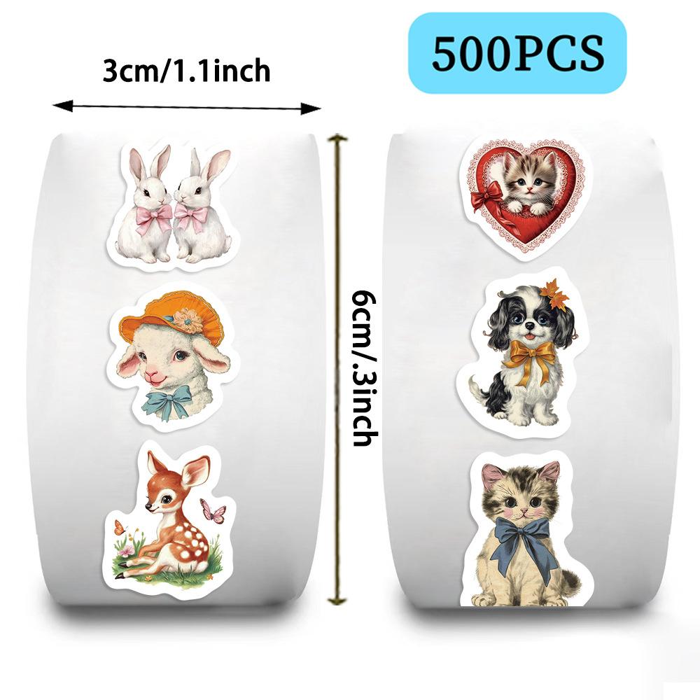 500 шт./Рулон Ретро Собака Кошка Животные Наклейки Каваи Граффити Наклейки DIY Чемодан Журнал Блокнот Милый Мультяшный Печать Этикетка Наклейка