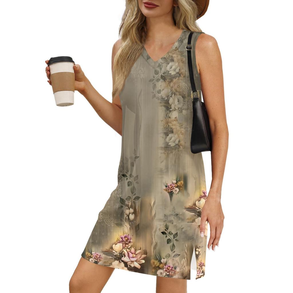 Женский летний повседневный сарафан без рукавов с V-образным вырезом и цветочным принтом для пляжного отдыха
