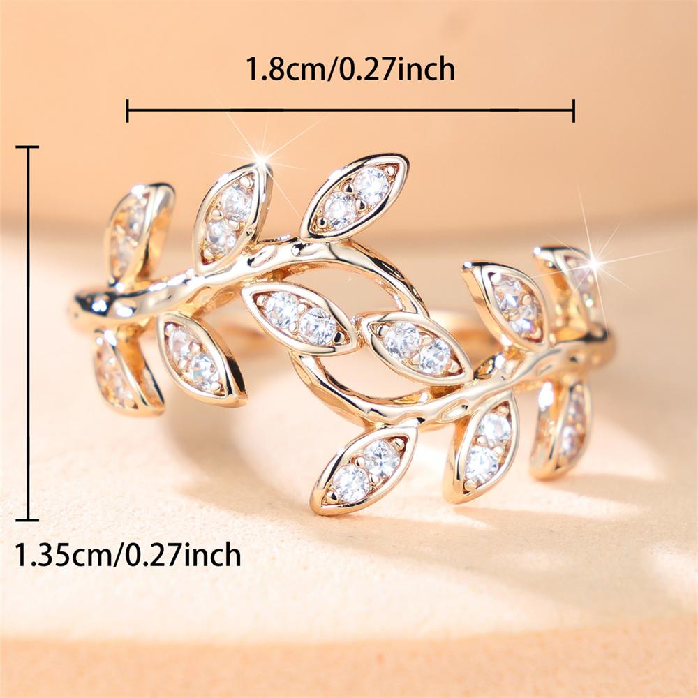 White Zircon Round Stone Marquise Tree Leaf Opening Rings For Women Vintage Gold Color Ring Wedding Jewelry Mother's Day Gifts