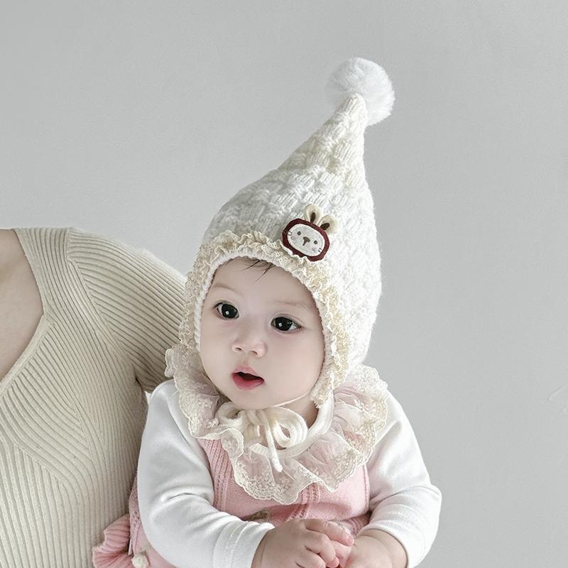 5 Colors Winter Baby Girls Hat Cute Ear Protection Cap for Infant Warm Knitted Beanie Hats Kids Lovely Pixie Cap 6-24M