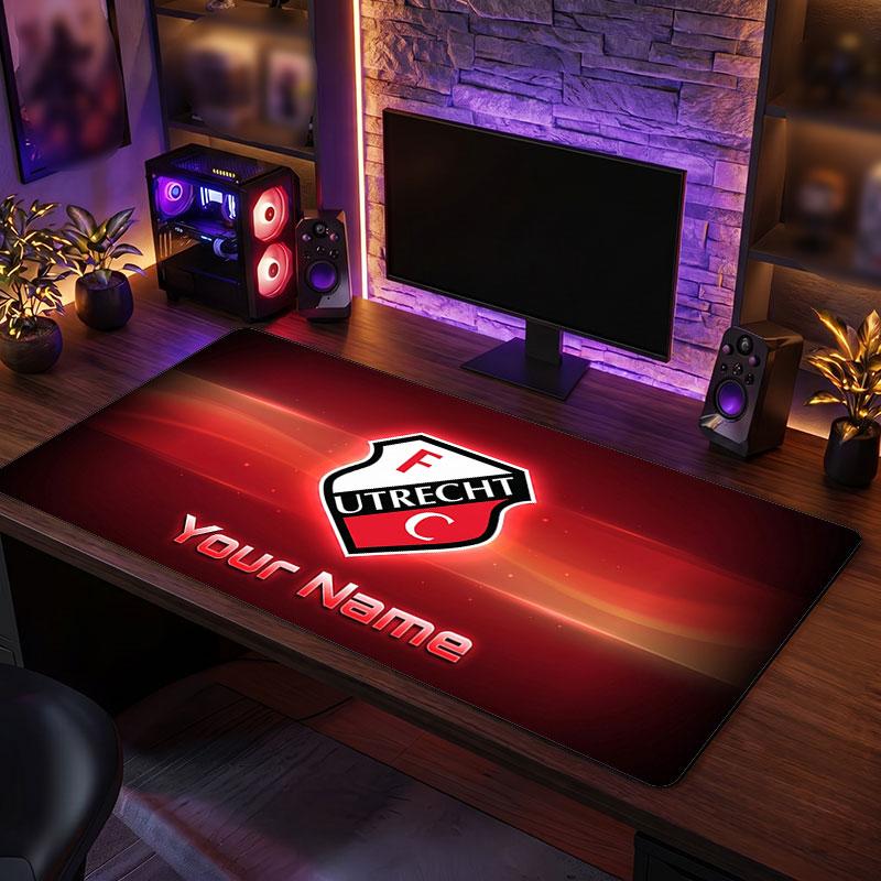 FC Utrecht Custom Large Mouse Pad, Personalized Name Text Print, Football Logo Non‑Slip Desk Mat Gaming Gift