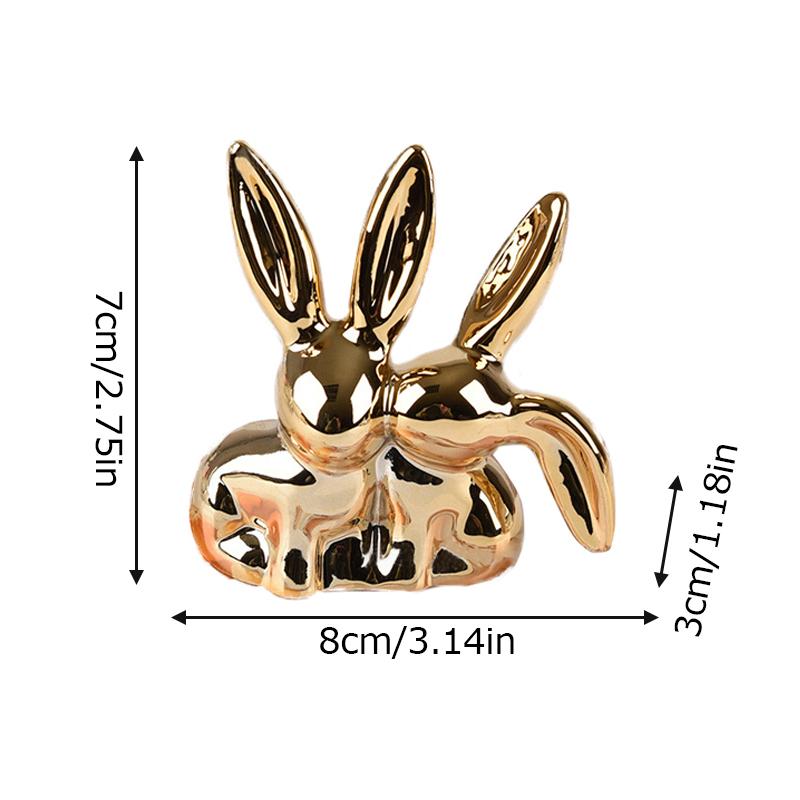 1PC Ceramic Ornament Home Decor Ceramic Landscape Accessories Rabbit Gold Double Eared Rabbit Valentine'S Day Multicolour