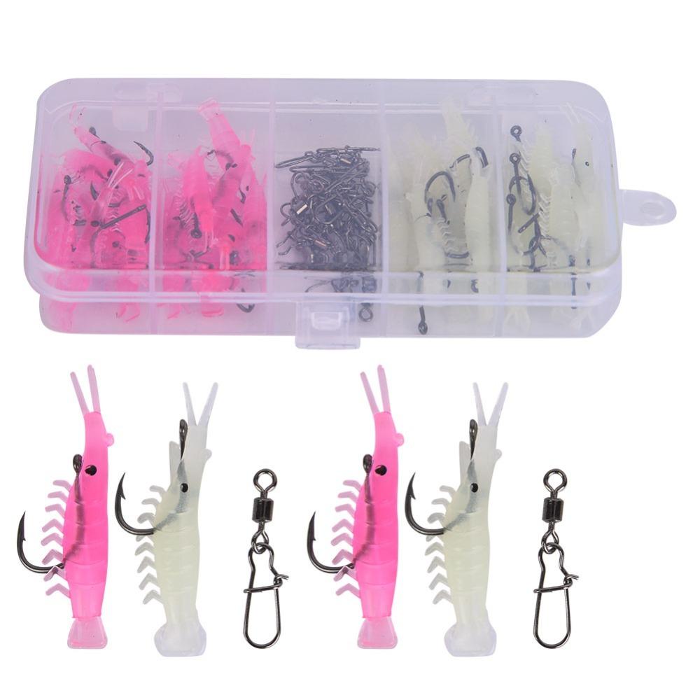 60PCS with Hook Connector Shrimp Bait Set PVC Lures Shrimp Bass Fishing Lures Kit Bass Fishing