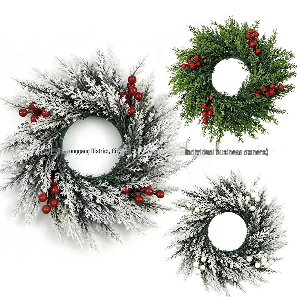 Christmas Wreath with Red Berry & Pine Cone for Indoor/Outdoor Wall, Window, or Door Decor