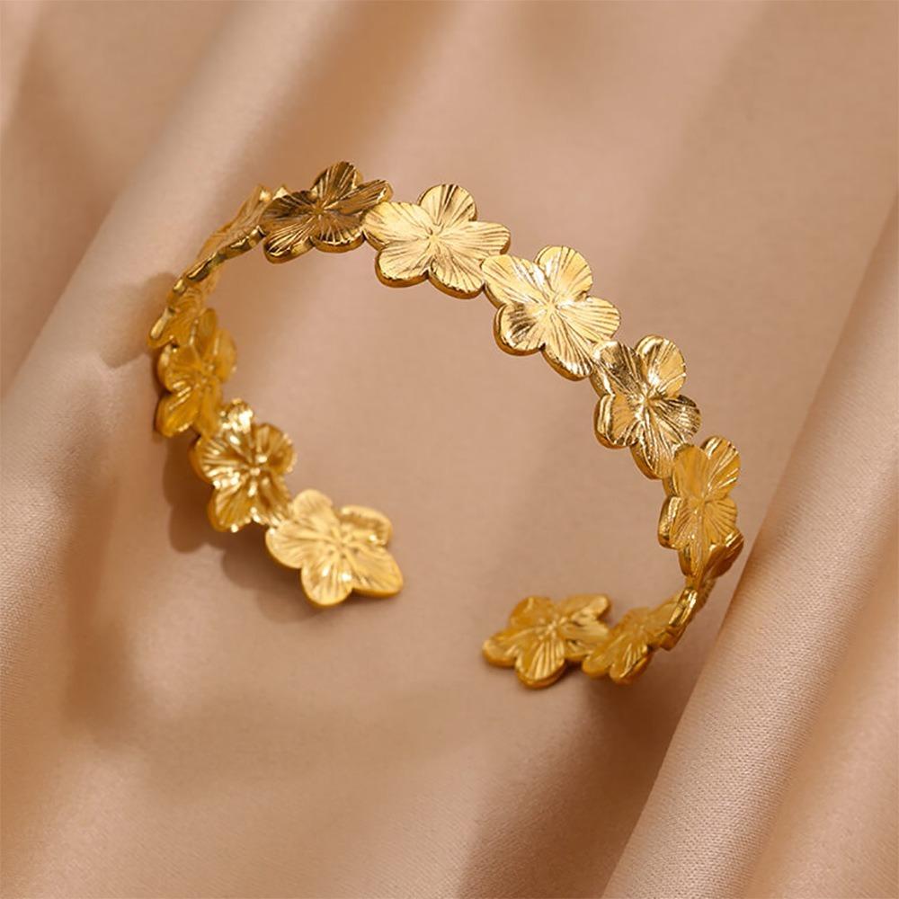 Flower Chunky Cuff Bangle Gold Color Open Cuff Bangle Flower Cuff Bangle Party Accessories Gifts