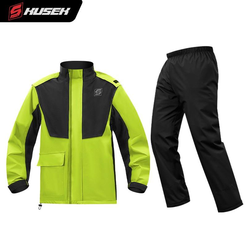 Waterproof Motorcycle Outdoor Cycling Rain Suit Adults TPU Coated 2-Piece Rainwear Set In Black Gray Green