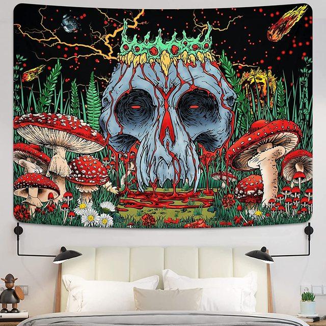 Готический гобелен с черепом, черно-белый гобелен со скелетом, настенный гобелен для спальни, глаза хиппи, бохо, домашний декор, триповая лунная ткань