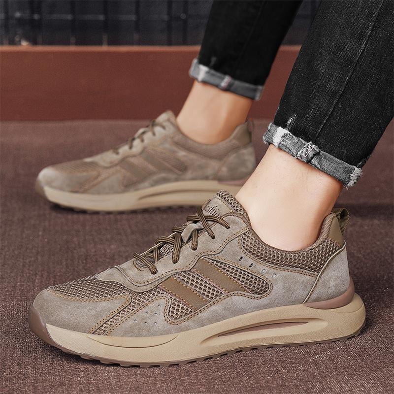 Повседневные сетчатые дышащие кроссовки из кожи с верхним слоем для мужчин, спортивная обувь для улицы, сетчатые перфорированные кроссовки для бега, мужская обувь