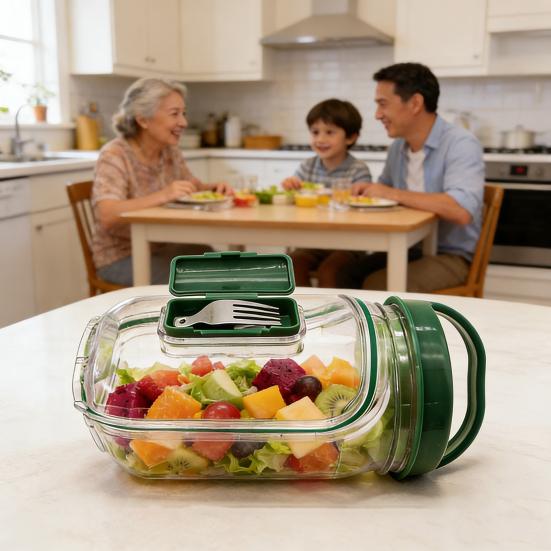 Салатница с боковым открыванием Пластиковый герметичный контейнер для салата с вилкой Портативный контейнер для еды для приготовления еды, путешествий, пикника на природе