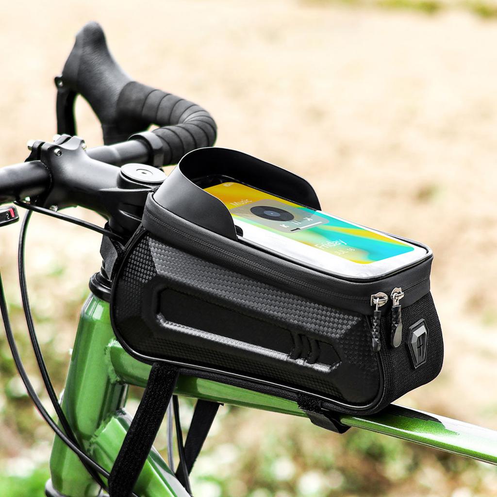 Сумка на раму велосипеда с жестким корпусом, сенсорным экраном и солнцезащитным козырьком, портативная установка, водонепроницаемая сумка на верхнюю трубу рамы для езды
