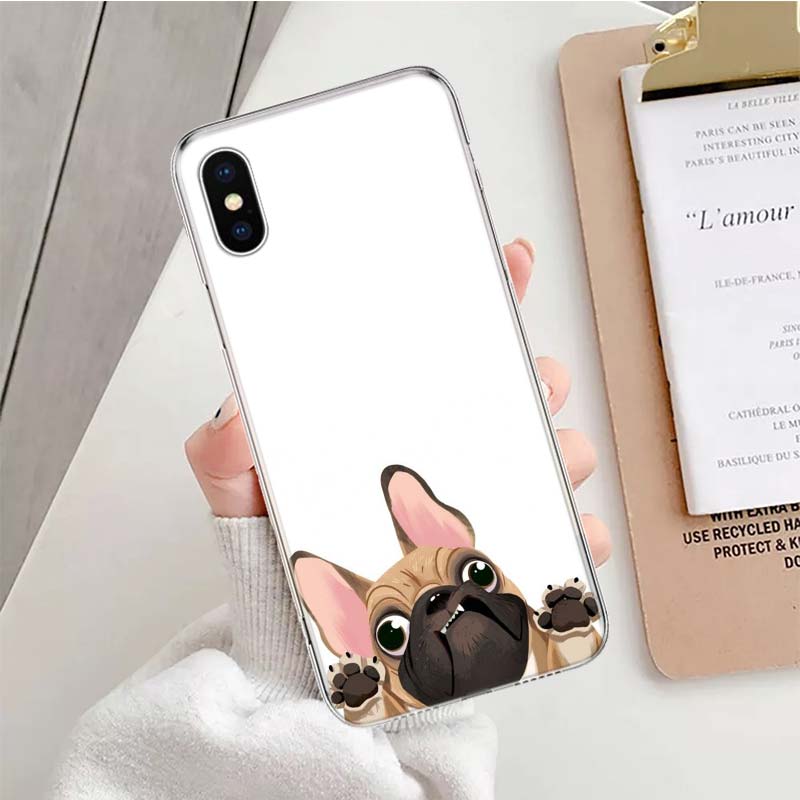 Мопс Французский бульдог животное Мягкий чехол для телефона Для IPhone 11 17 Air 16E 16 Pro Max 15 + 14 Plus 13 Mini 12 Apple 7 SE 8 Fundas Co