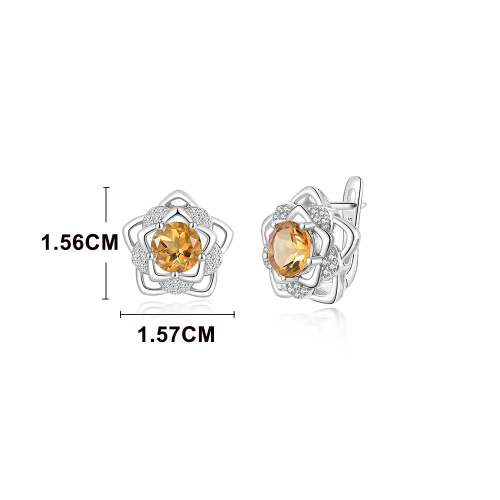 Gorgeous Elegant Flower Design Natural Citrine Ring Earring Set S925 Silver Women and Girls Fine Jewelry Birthday & Party Gift