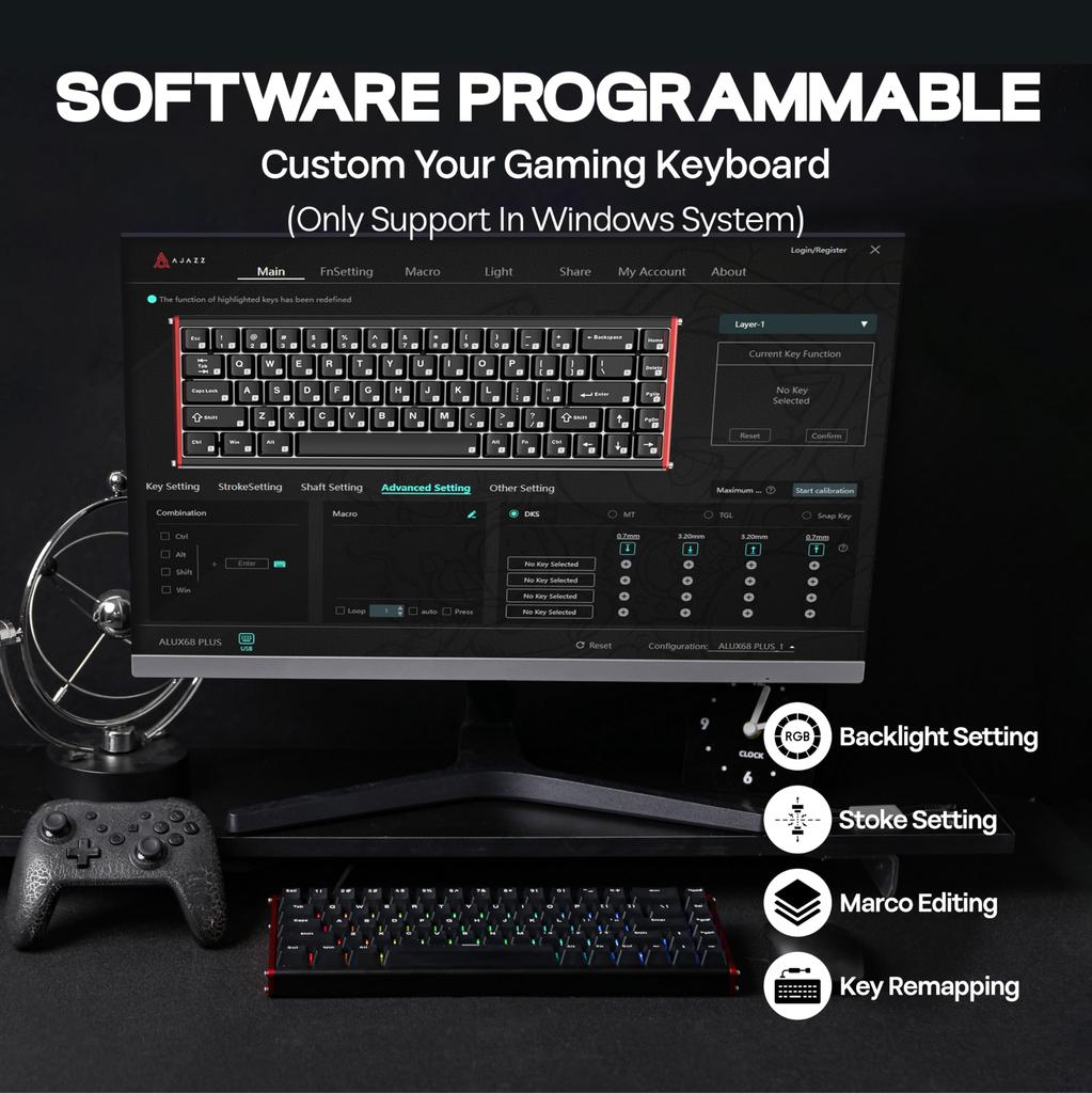 MechLands AJAZZ ALUX68 HE Aluminum Gaming Keyboard with Rapid Magnetic Wired Hall Effect 8K Polling and RGB Backlighting ALUX68 Triggers, Switches,