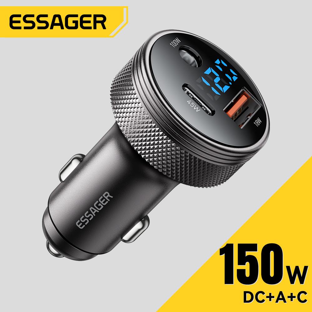 Essager Автомобильное зарядное устройство 150 Вт USB для Xiaomi iPhone Samsung Ноутбуков Планшетов PD 3.0 Быстрая зарядка USB Type C Цифровой дисплей Автомобильное зарядное устройство