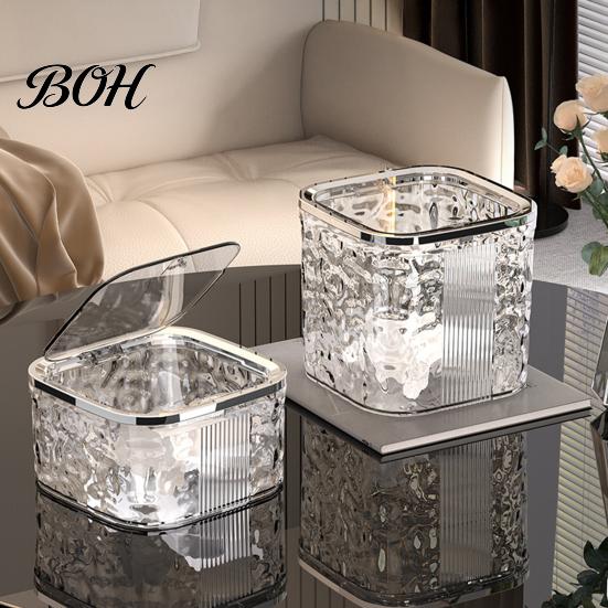 Decorative Small Waste Bin Desktop Trash Can with Pop-Up Lid, Transparent Glacier Texture Waterproof Holder for Table Bin, Compact Plastic Garbage