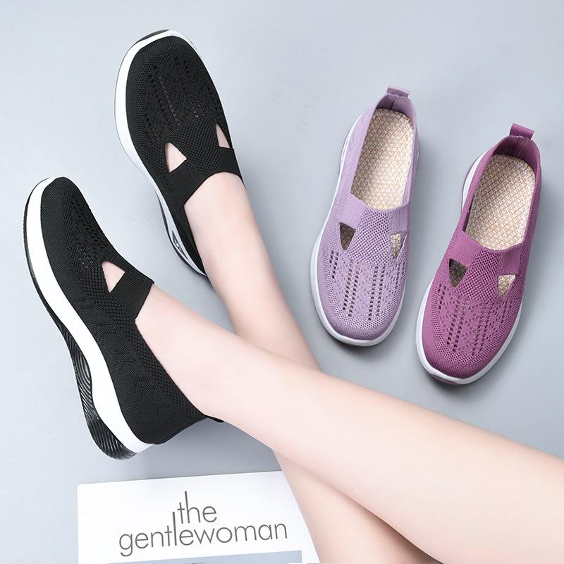 Women Shoes Casual Flyknit Single Shoes Soft Sole Mom Shoes Breathable Old Beijing Cloth Shoes