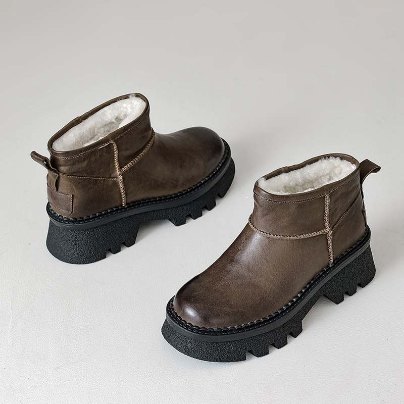 Krazing Pot Зимняя обувь из коровьей кожи, меха и шерсти, женские зимние ботинки, сохраняющие тепло, без застежек, европейский дизайн, устойчивые к холоду, ботильоны