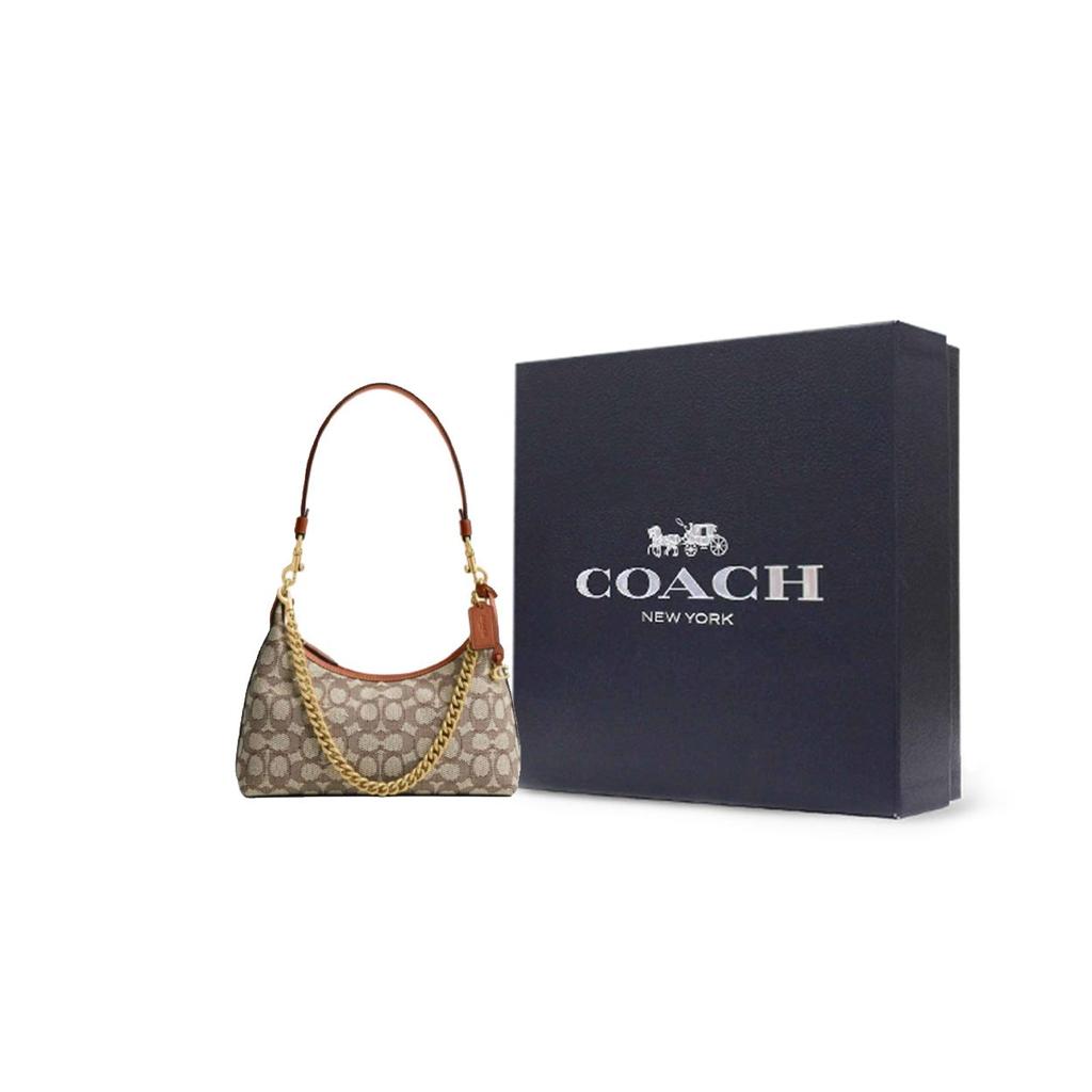Coach Сумка через плечо из ткани Juliet с коровьей кожей, Сумка на плечо Средняя Женская Какао Полированная CY830-B4TA7