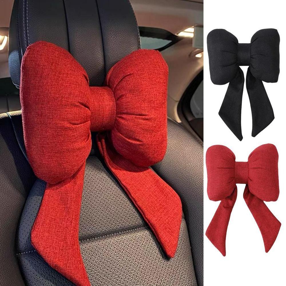 Ribbon Bow Linen Bow Car Headrest Streamer Ribbon Bow Car Neck Pillow Kids Adults